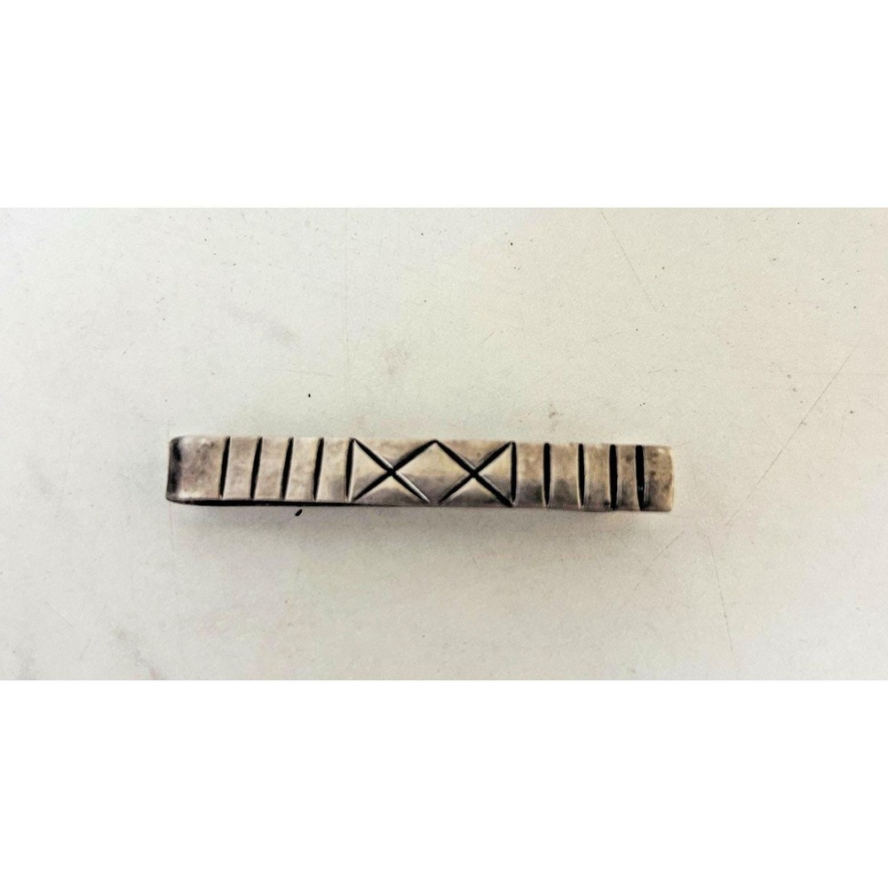 Vintage Tie Bar Clip Taxco Mexico Sterling Silver 925 Geometric TR-39‎ 2" X 1/4"